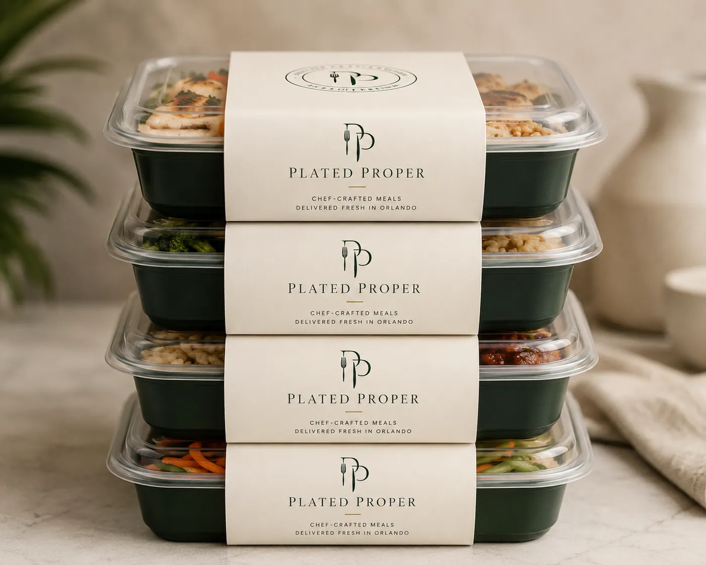 Plated Properly meal delivery in branded packaging